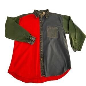 VTG 90s Details denim color blocked button down shirt size large unisex